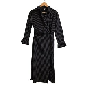 Arket Black Pinstripe Wrap Cotton Dress